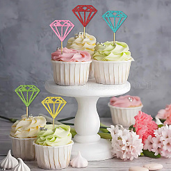 Paper & Glitter Sequins Cake Toppers with Bamboo Stick&nbsp;DIY-WH20087-008