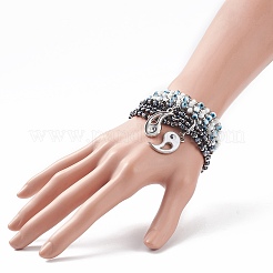 2Pcs 2 Color Lampwork Evil Eye & Glass Stretch Multi-strand Bracelets Set&nbsp;BJEW-JB08785