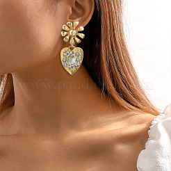 Flower with Heart Alloy Rhinestone Stud Earrings&nbsp;FS-WGA31FA-03