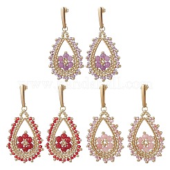 3 Pairs 3 Colors Teardeop Glass Beaded & Dyed Natural Malaysia Jade Dangle Stud Earrings&nbsp;EJEW-MZ00707