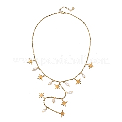 304 Stainless Steel & Rice Natural Pearl Star Long Tassel Y Necklaces for Women&nbsp;NJEW-JN06165