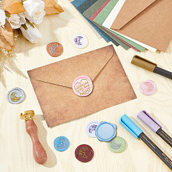 Brass Wax Seal Stamp with Wood Handle&nbsp;AJEW-WH0412-0261