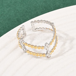 304 Stainless Steel Double Color Cuff Rings&nbsp;RJEW-S635-01GP-03