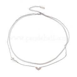 201 Stainless Steel Love Heart Pendant Double Layer Necklaces for Women&nbsp;LS-NJEW-D307-03P