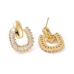 Clear Cubic Zirconia Hollow Out Oval Dangle Stud Earrings&nbsp;EJEW-F298-14G
