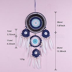 Evil Eye Woven Web/Net with Feather Wall Hanging Decorations&nbsp;PW-WG62000-01