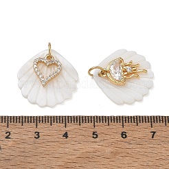 Natural Freshwater Shell & Brass & Clear Cubic Zirconia Pendants&nbsp;PALLOY-JF06026