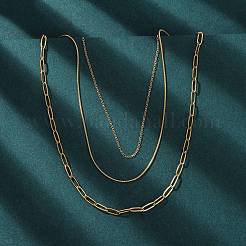 304 Stainless Steel Paperclip Chain 3 Layer Necklaces&nbsp;NJEW-T016-18G