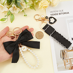 2Pcs 2 Styles Cotton & Iron & Alloy Keychain&nbsp;KEYC-CP0001-24B