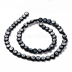 Handmade Evil Eye Lampwork Flat Round Bead Strands&nbsp;LAMP-L058-6mm-18