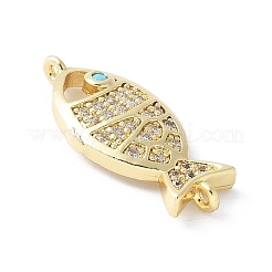 Brass Micro Pave Clear Cubic Zirconia Fish Links Connector Charms&nbsp;KK-K399-06G