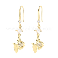 Brass Micro Pave Clear Cubic Zirconia Fish Dangle Earrings&nbsp;EJEW-A149-02G