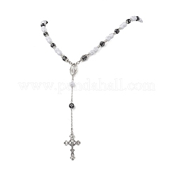 Acrylic & CCB Plastic Beaded Rosary Necklaces with Alloy Cross Pendant&nbsp;NJEW-JN05856-01