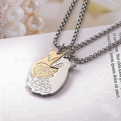 Stainless Steel Couple Fox Pendant Box Chain Necklaces Set&nbsp;PW-WG38AEC-01