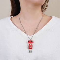 Alloy & Wood Robot Pendant Necklaces&nbsp;FS-WGB43E5-06