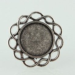Vintage Adjustable Iron Finger Ring Components Alloy Flower Cabochon Bezel Settings&nbsp;X-PALLOY-O039-18AS