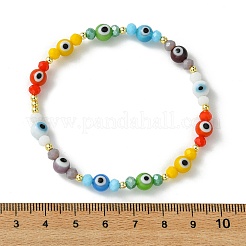 Handmade Evil Eye Lampwork Round Beads & Electroplate Glass Beads Stretch Bracelets for Women&nbsp;BJEW-JB13758