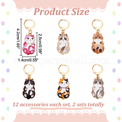 12Pcs 6 Style Alloy Enamel Cat Charms Locking Stitch Markers&nbsp;HJEW-PH01655