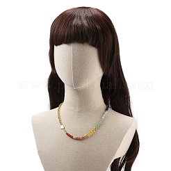 Natural Mixed Gemstone Beaded Necklace with Enamel Heart&nbsp;NJEW-JN04085