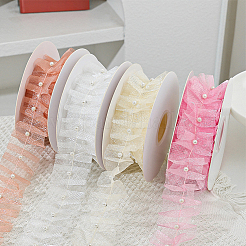 Polyester with Plastic Pearl Bead Wrinkle Ribbon&nbsp;OCOR-WH20003-63C