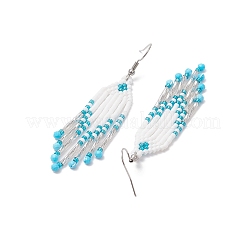 304 Stainless Steel Seed Bead Glass Tassel Dangle Earrings&nbsp;EJEW-MZ00432-02