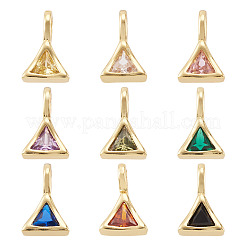 9Pcs 9 Colors Triangle Brass Micro Pave Cubic Zirconia Charms&nbsp;KK-TA0008-27