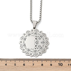 Mandala Flower 201 Stainless Steel Box Chain Pendant Necklaces&nbsp;NJEW-K253-35P