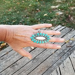 Oval Alloy & Synthetic Turquoise & Natural White Jade Cuff Rings&nbsp;FS-WG97148-01
