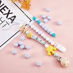 20Pcs Blue Cube Letter Silicone Beads 12x12x12mm Square Dice Alphabet Beads with 2mm Hole Spacer Loose Letter Beads for Bracelet Necklace Jewelry Making&nbsp;JX434M