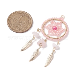 Natural Rose Quartz Chip & Dyed Agate & Glass Bead Big Pendants&nbsp;PALLOY-MZ00231-01