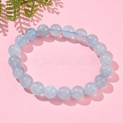 Natural Aquamarine Round Bead Stretch Bracelets for Men Women&nbsp;BJEW-U034-01A-02