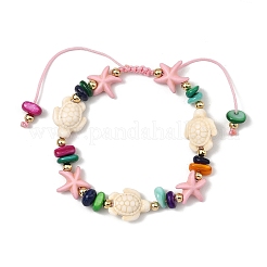 Natural Freshwater Shell & Synthetic Turquoise Beads Braided Bead Bracelets&nbsp;BJEW-JB13868