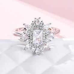 Brass Micro Pave Clear Cubic Zirconia Cuff Rings for Women&nbsp;RJEW-A062-03P