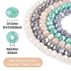 5 Strands 5 Colors Faceted Rondelle Full Rainbow Plated Electroplate Glass Beads Strands&nbsp;EGLA-TADJ0001-10