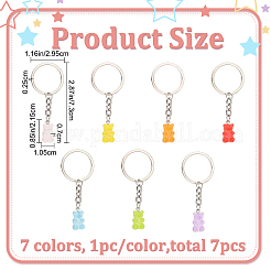 7Pcs 7 Colors Candy Color Transparent Bear Resin Pendant Keychain&nbsp;KEYC-CP0001-17