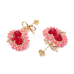 Handmade Glass Seed Beads Heart Stud Earrings&nbsp;EJEW-MZ00291-01