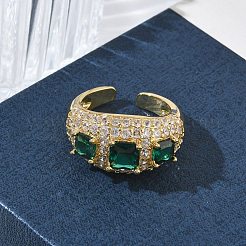 Brass Micro Pave Cubic Zirconia Cuff Open Rings for Women&nbsp;RJEW-L343-13G-04