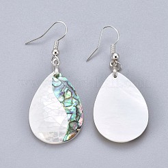 White Shell & Abalone Shell/Paua Shell Dangle Earrings&nbsp;EJEW-K081-03E