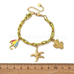 304 Stainless Steel Rope Enamel Charm Bracelets&nbsp;BJEW-L708-10G