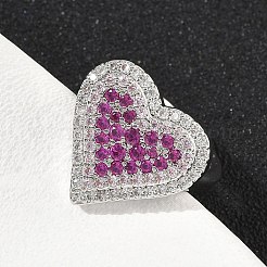 Heart Brass Micro Pave Cubic Zirconia Cuff Rings for Women&nbsp;RJEW-A069-12P