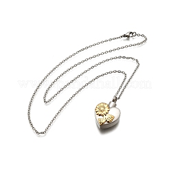 304 Stainless Steel Heart Sunflower Cinerary Casket Pendant Necklaces&nbsp;NJEW-V002-03GP
