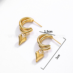Vintage 201 Stainless Steel C-shaped with Heart Dangle Stud Earrings&nbsp;RJ0929-1