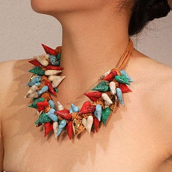 Bohemian Alloy & Acrylic Heart Beaded Waxed Cord Bib Necklaces for Women&nbsp;FS-WG4624E-01
