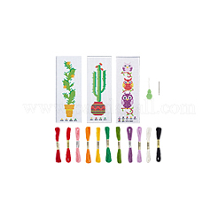 3 Sets 3 Style DIY Oval & Cactus Pattern Bookmark Cross-Stitch Kit&nbsp;DIY-NB0008-96
