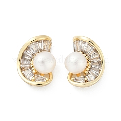 C-Shaped Brass Clear Cubic Zirconia Stud Earrings&nbsp;KK-D301-14G
