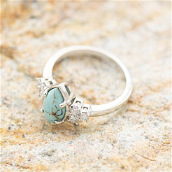 3Pcs Horse Eye Alloy & Crystal Rhinestone & Synthetic Turquoise Finger Rings&nbsp;FS-WG40CFA-06