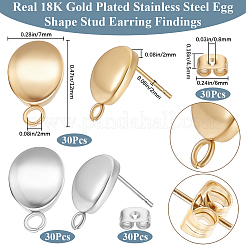 60Pcs 2 Colors 304 Stainless Steel Stud Earring Findings&nbsp;STAS-BBC0005-65