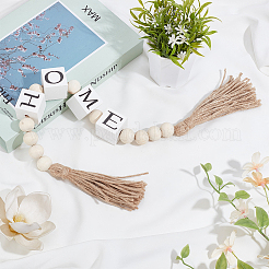 Wood Beaded Garland with Jute Cord Tassels&nbsp;DJEW-WH0042-68A