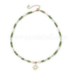 201 Stainless Steel Sun Pendant Dyed Faceted Rondelle Natural Malaysia Jade & Natural Pearl Beaded Necklaces&nbsp;NJEW-JN05814