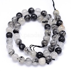 Round Natural Rutilated Quartz Beads Strands&nbsp;G-F222-10-8mm